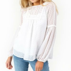 Francesca's White Flowy Sheer Polka Dot Blouse